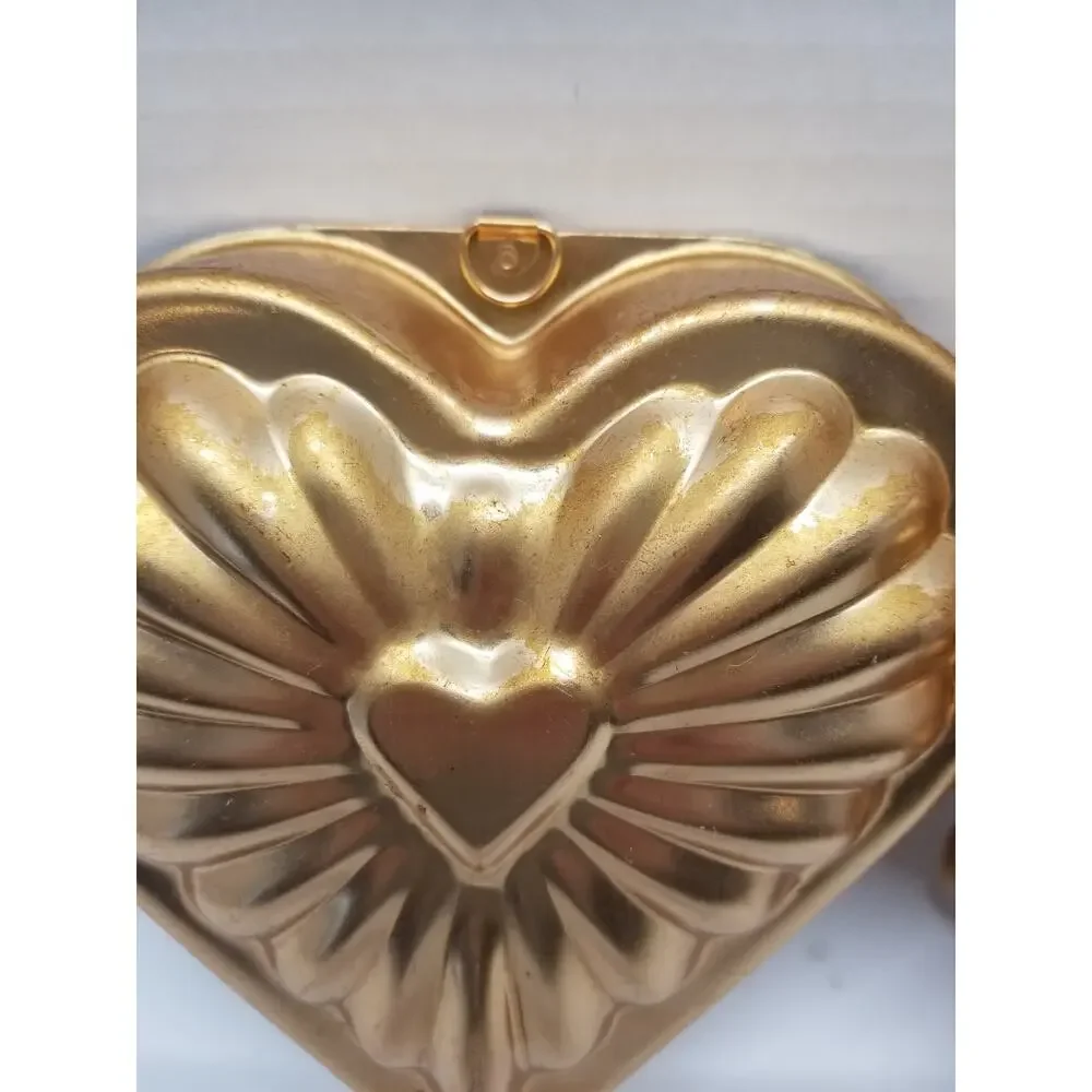 Vintage Copper Jello Molds Heart shaped Round Set of 2